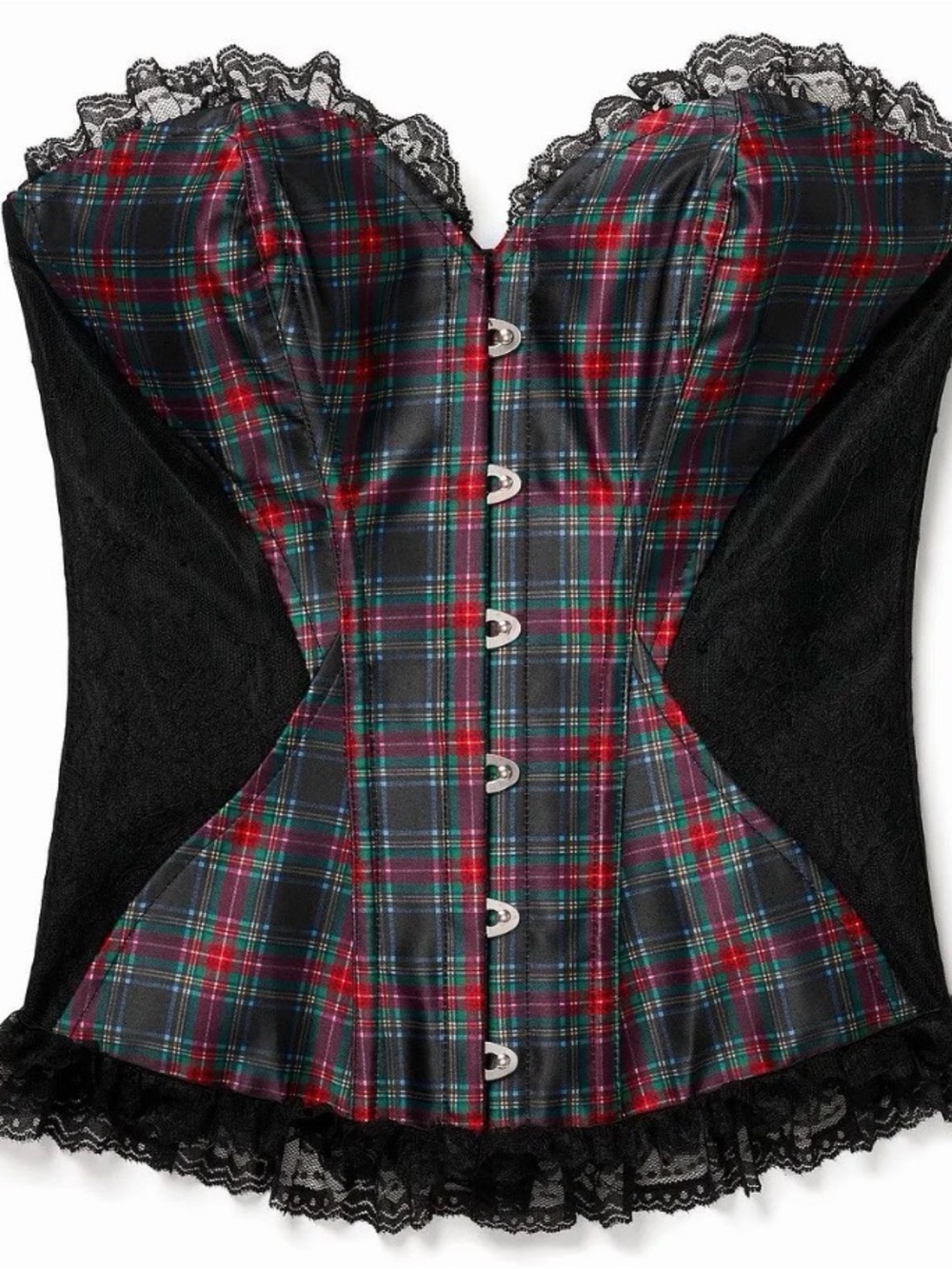 Adore Me Plaid Lace-Trim Corset Top - Black/Red